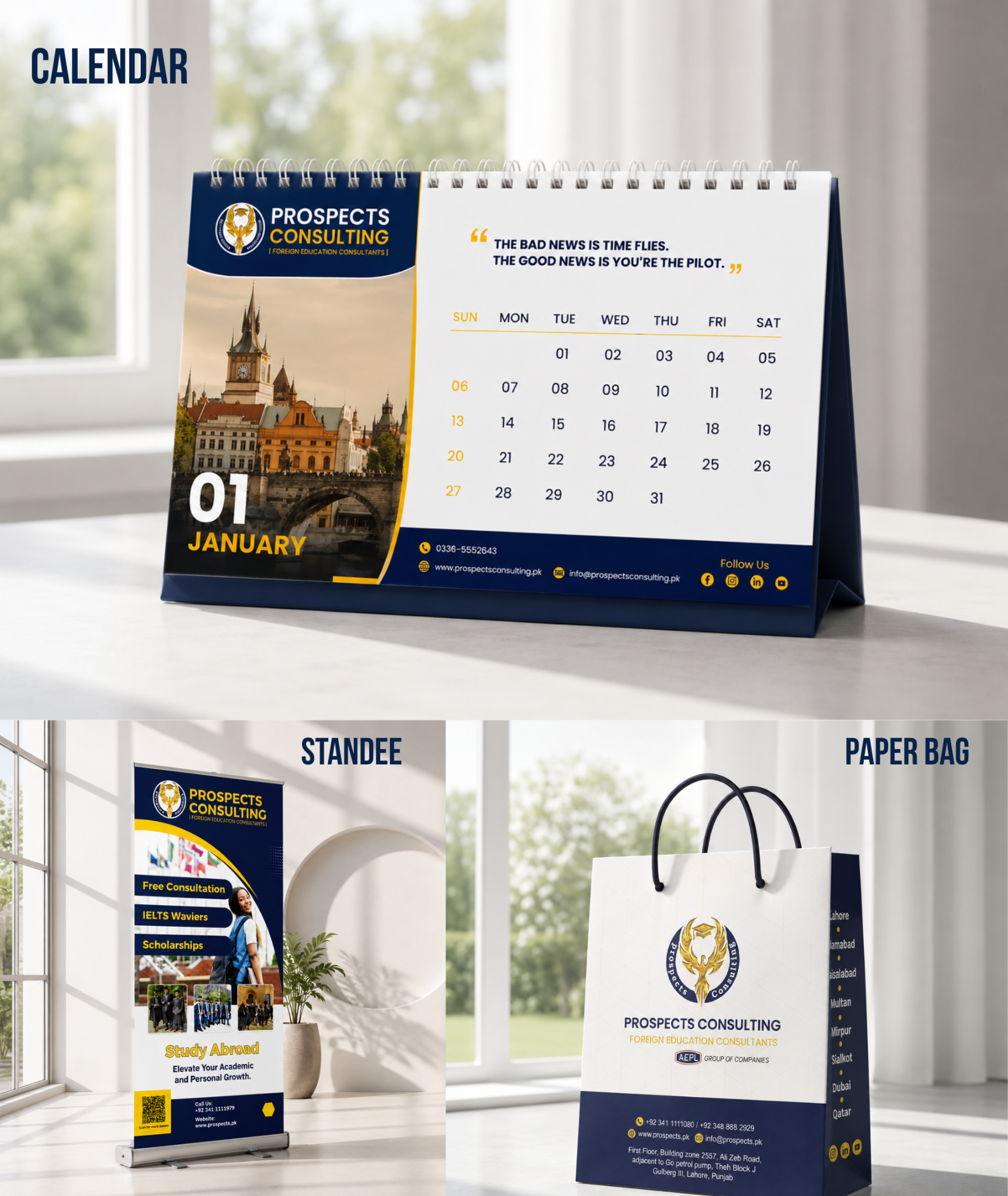 Prospects Consulting — Calendar, standee and paper bag